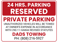 Dads Towing private parking sign